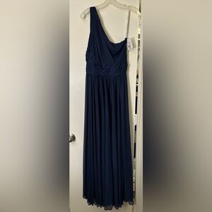 David's Bridal One Shoulder Navy Dress